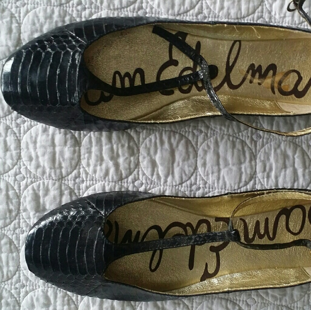 Sam Edelman snakeskin t strap flats